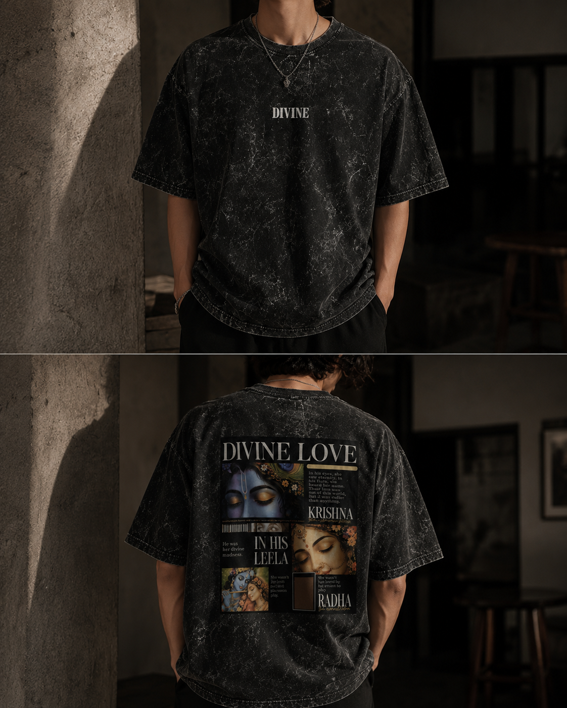 Divine Love – Radha Krishna Oversized Graphic T-Shirt | Spiritual Streetwear | Unisex Cotton Tee