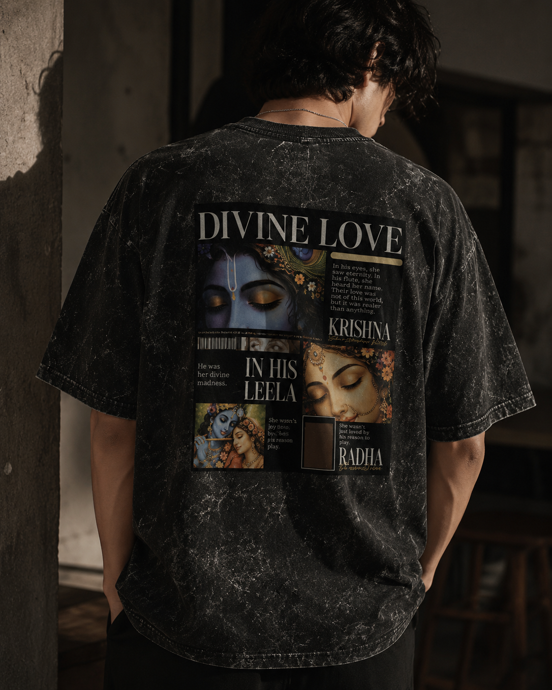 Divine Love – Radha Krishna Oversized Graphic T-Shirt | Spiritual Streetwear | Unisex Cotton Tee