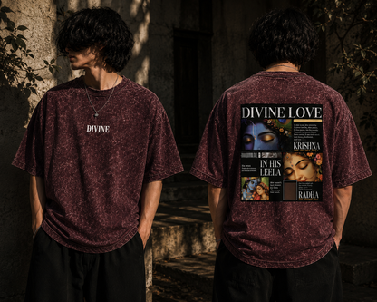 Divine Love – Radha Krishna Oversized Graphic T-Shirt | Spiritual Streetwear | Unisex Cotton Tee