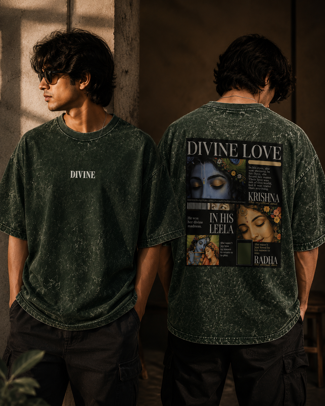 Divine Love – Radha Krishna Oversized Graphic T-Shirt | Spiritual Streetwear | Unisex Cotton Tee